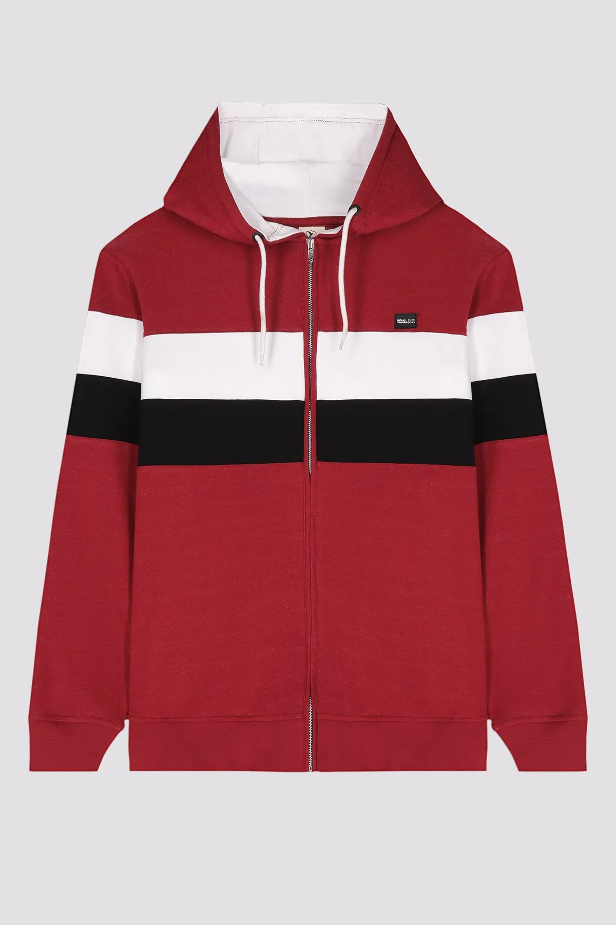 Maroon Tri-Color Zipper Hoodie (Plus Size) - W23 - MH0067P