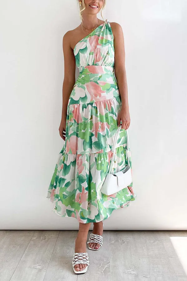 Mid-length off-the-shoulder sleeveless midi dress