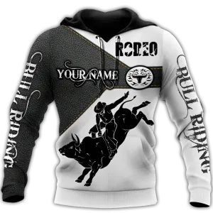 Personalized Black Rodeo On Hoodie, Sublimation Bull Riding On Hoodies For Men And Women