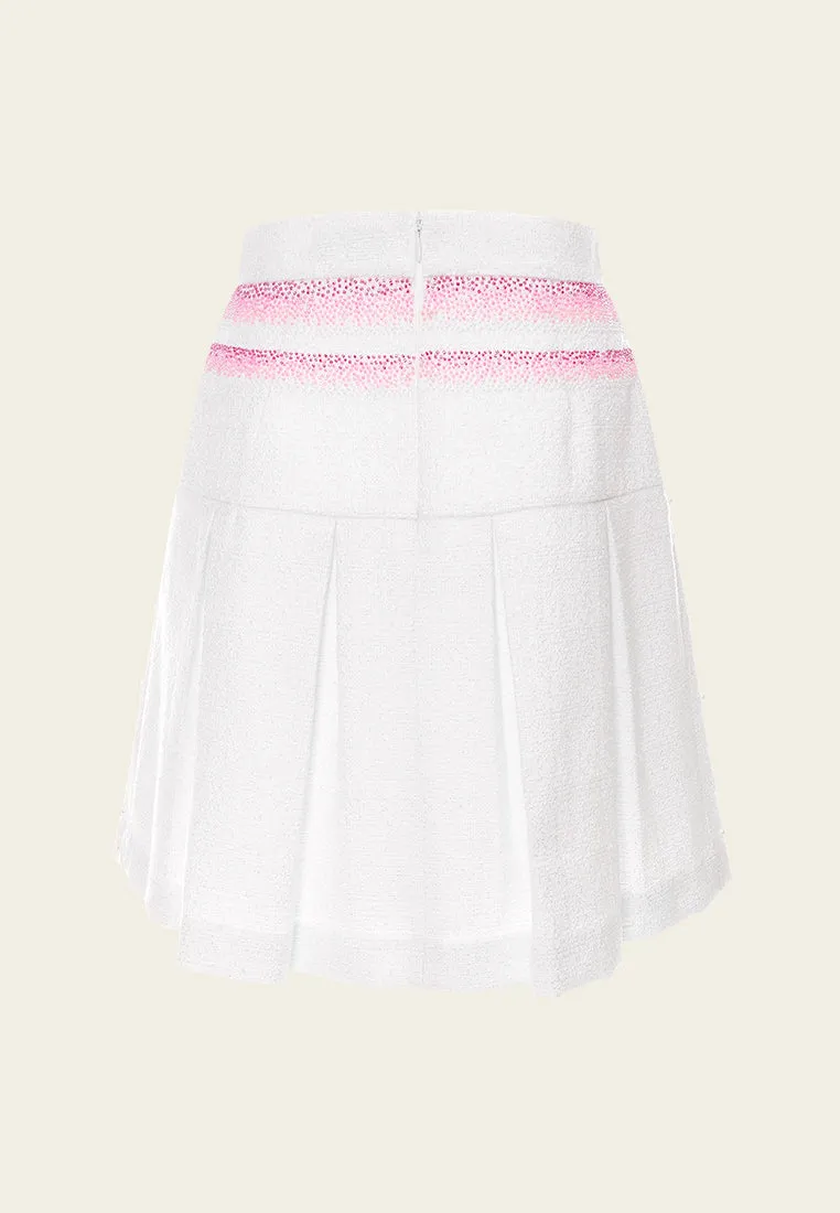 Pink Stripe White Tweed Pleated Skirt