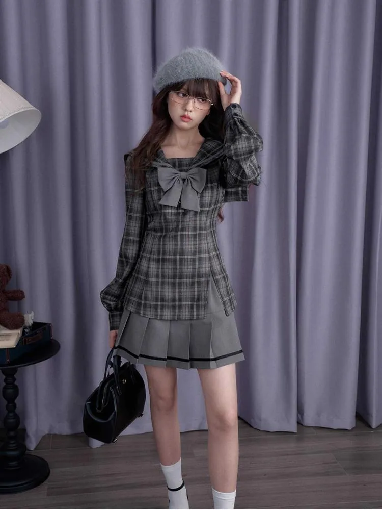 Plaid sailor collar dress jacket【s0000010697】