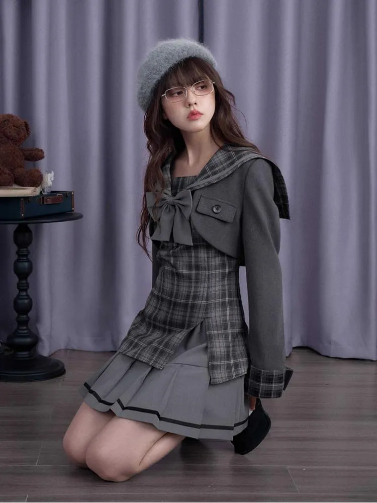 Plaid sailor collar dress jacket【s0000010697】