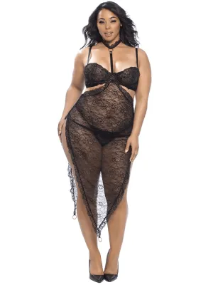 Plus Size Black Lace Gold Glints Set