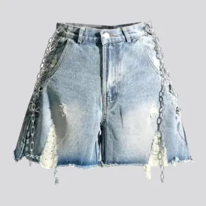 Raw-hem embellished denim shorts for women