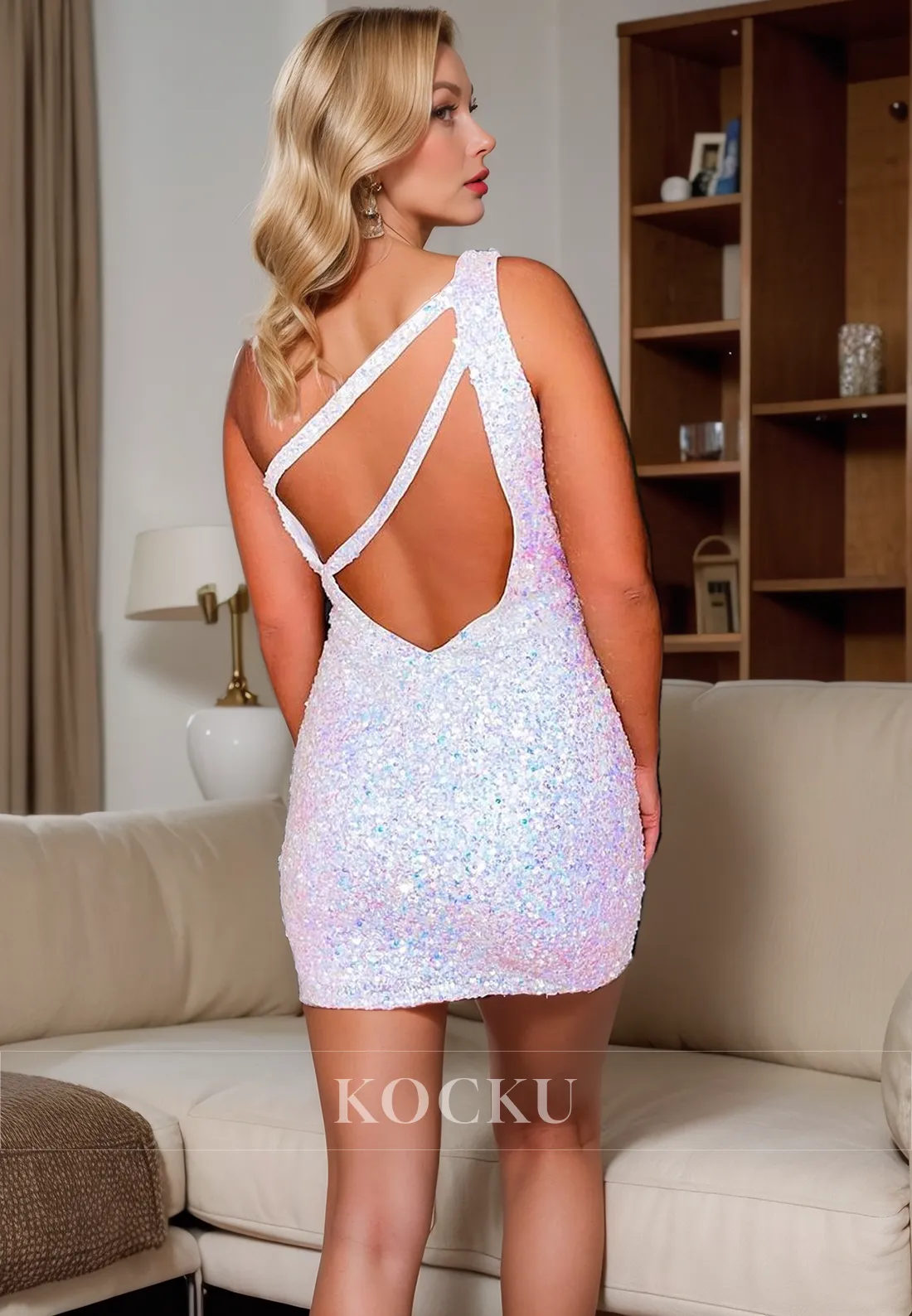 Sexy & Morden One Shoulder Sleeveless Sequined Sparkly  Backless Party Homecoming Dress