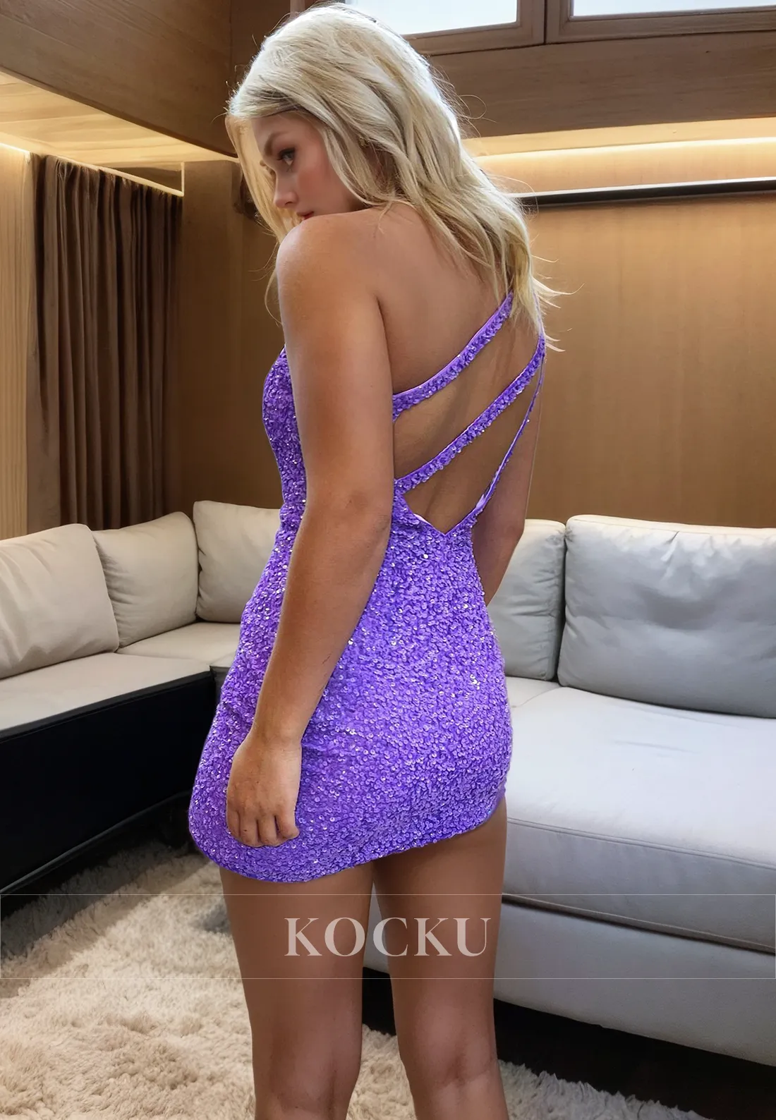 Sexy & Morden One Shoulder Sleeveless Sequined Sparkly  Backless Party Homecoming Dress