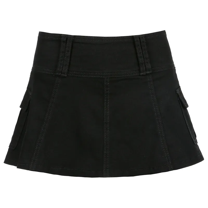 Short Summer Denim Pleated Skirt