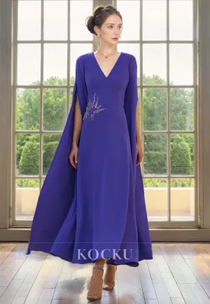 Simple & Casual V-Neck Long sleeves A-Line Embroidery Cocktail Mother of the Bride Dress