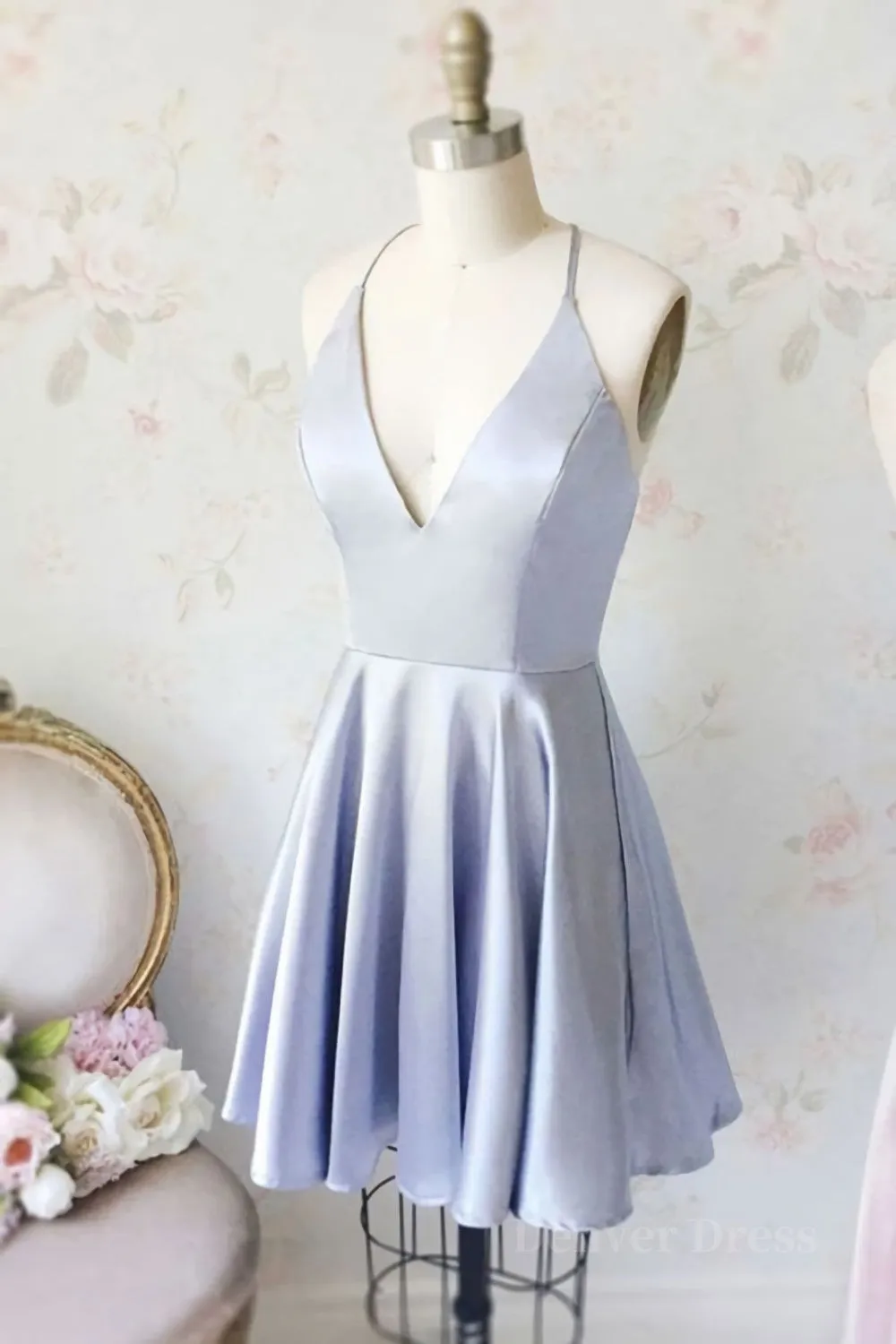 Simple blue v neck short prom dress blue homecoming dress