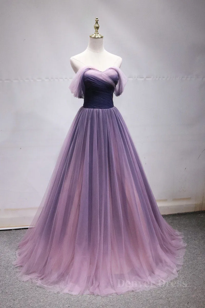 Simple off shoulder tulle long prom dress tulle formal dress