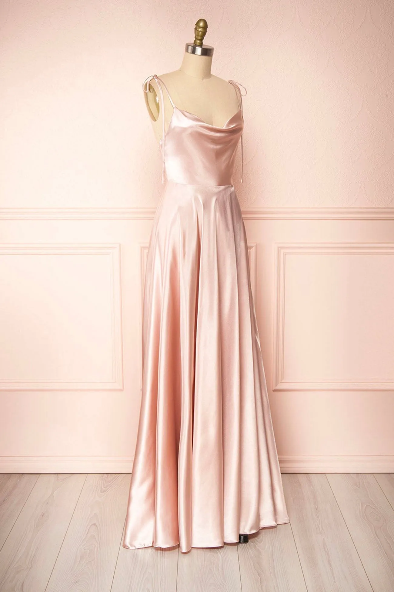 Simple Satin Long A-Line Prom Dress, Spaghetti Straps Evening Dress