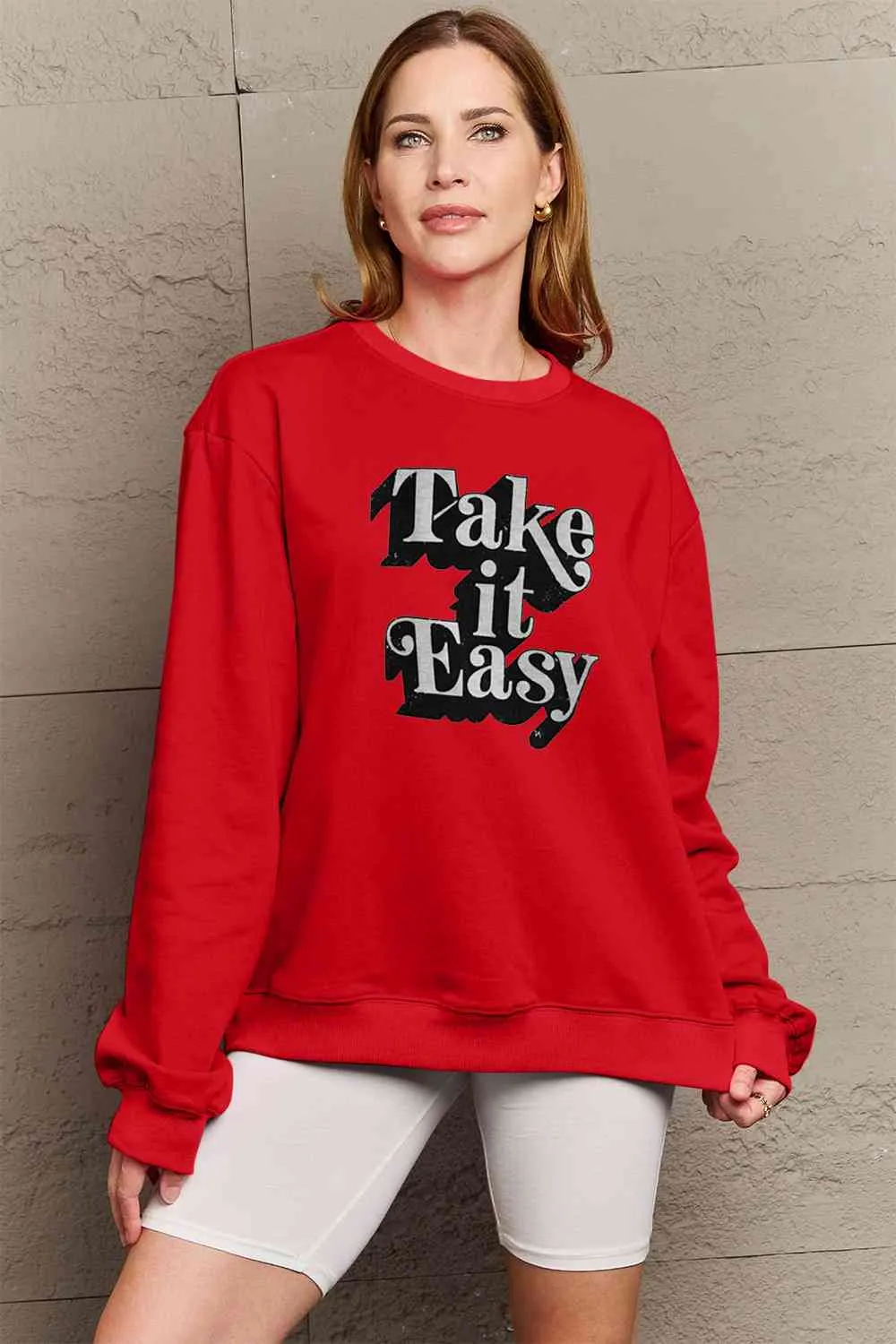 Simply Love Full Size TAKE IT EASY Graphic Sweatshirt