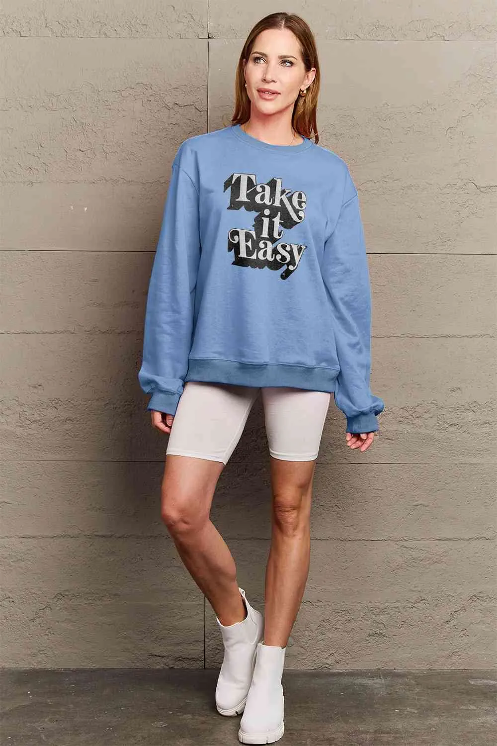 Simply Love Full Size TAKE IT EASY Graphic Sweatshirt