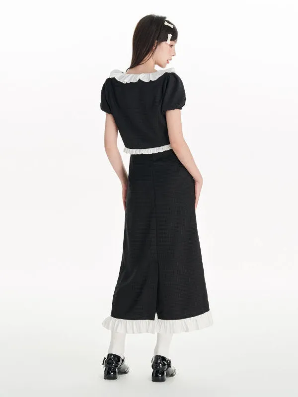 Small Fragrant Wind Puff Sleeve Ruffle Top & Ruffle Skirt