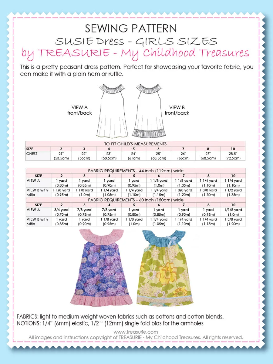 SUSIE- Girls Peasant Dress Patterns