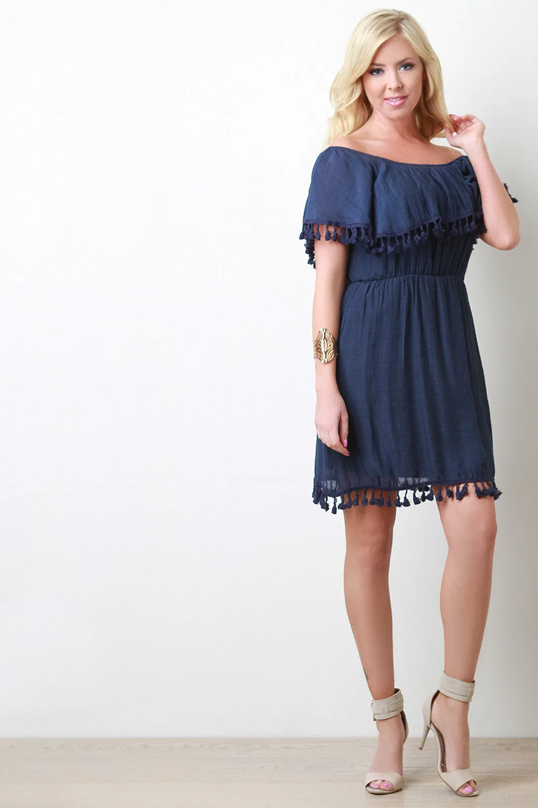 Tassel Ruffle Off-The-Shoulder Dress