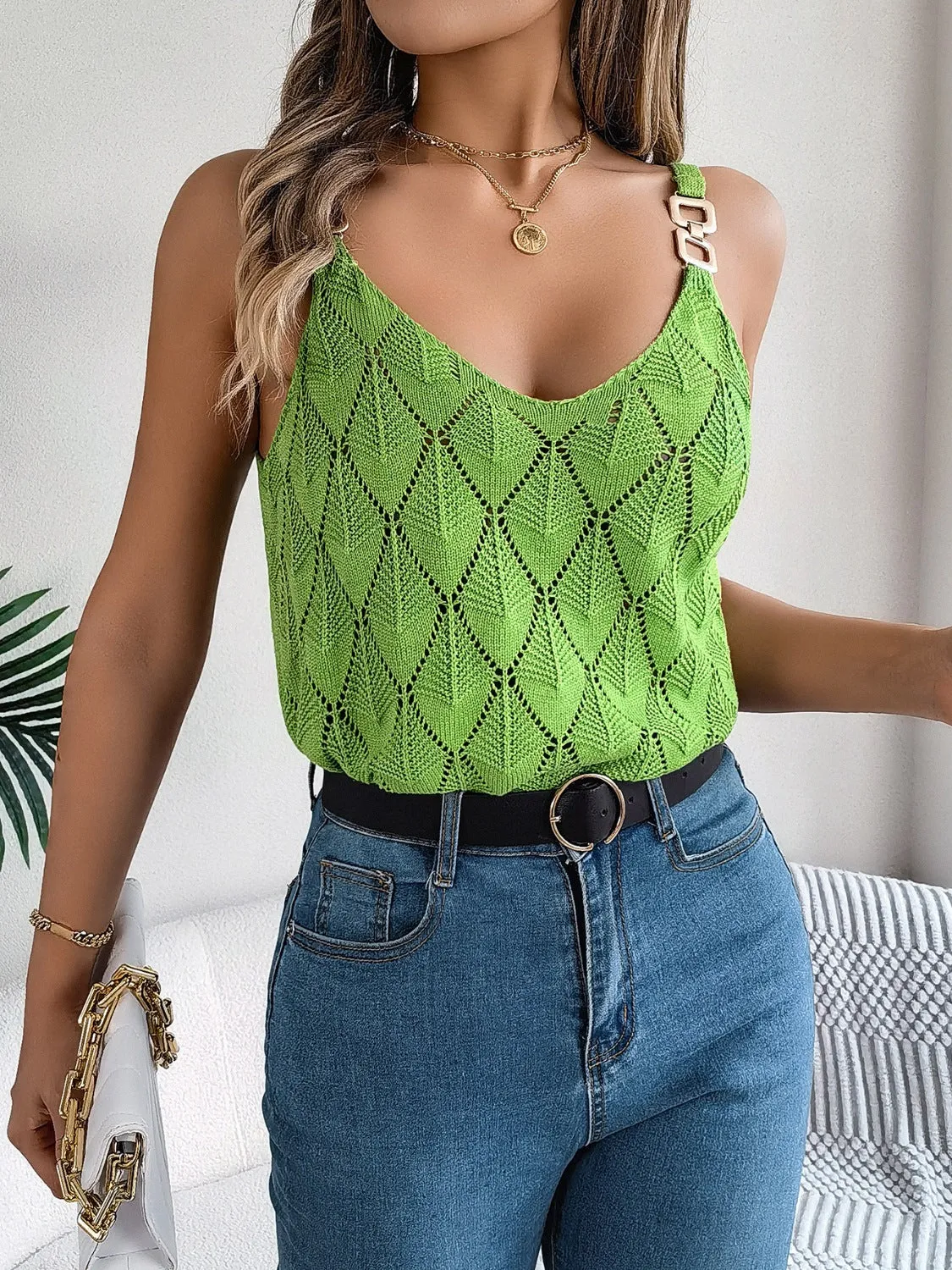 TEEK - Openwork Scoop Neck Knit Tank