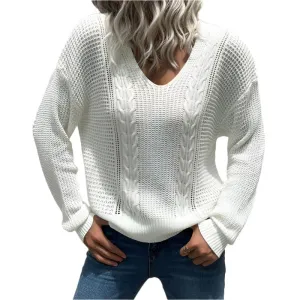 TEEK - White Long Sleeve V-Neck Twist Sweater sweater