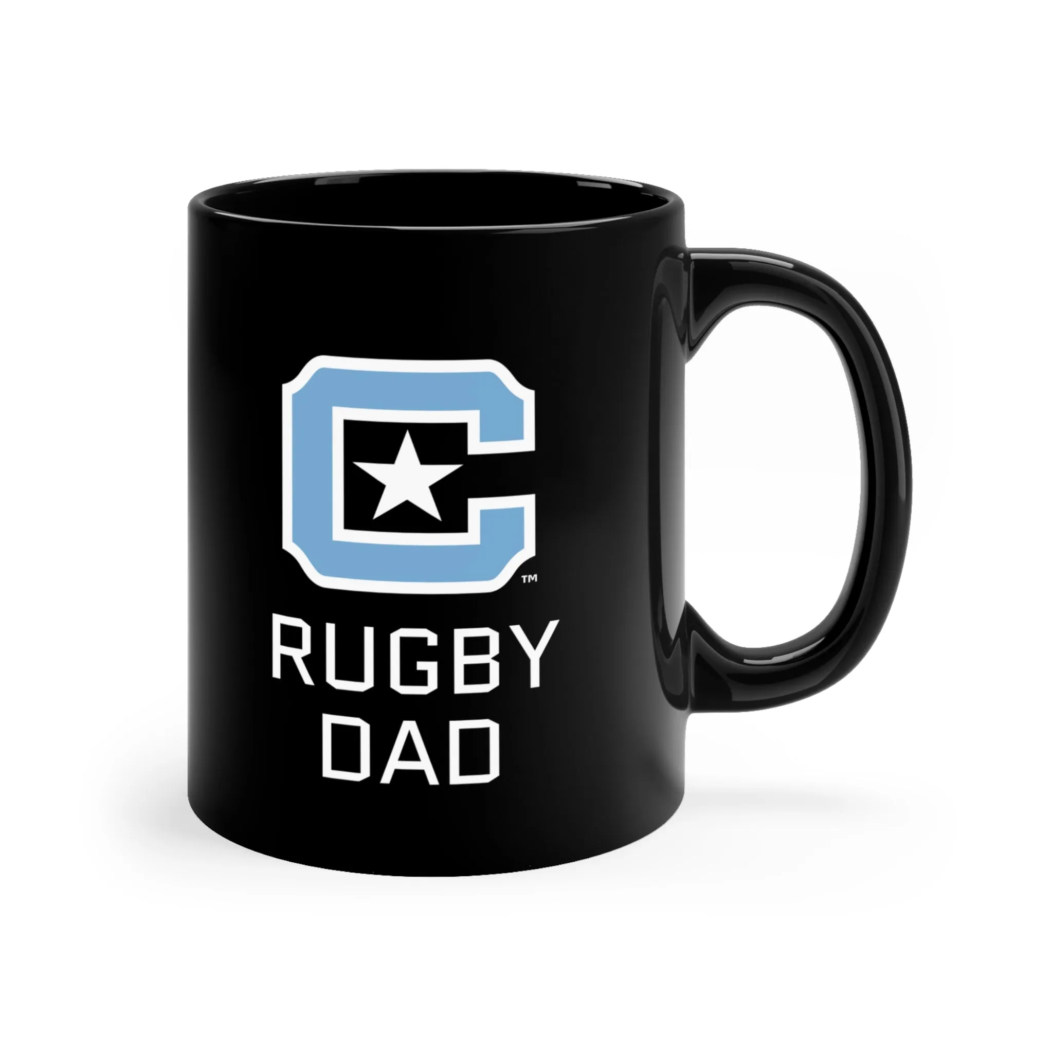 The Citadel Block C Logo, Club Sports Rugby Dad, Black Mug, 11oz