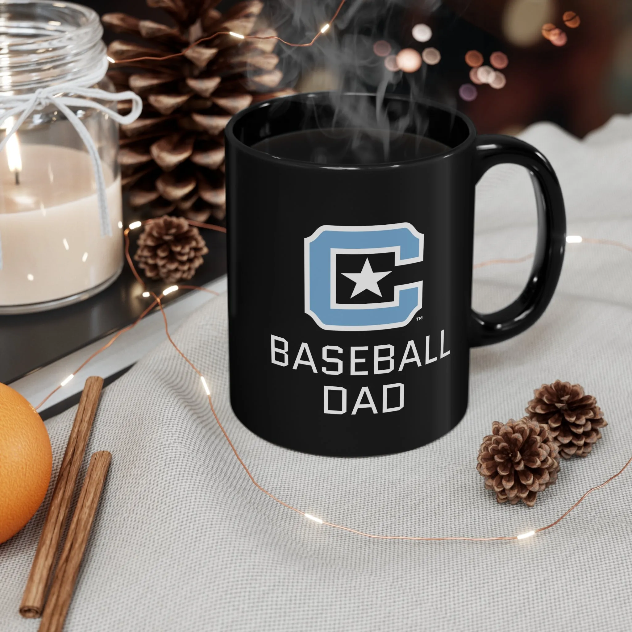 The Citadel Block C Logo, Sports Baseball Dad, Black Mug, 11oz