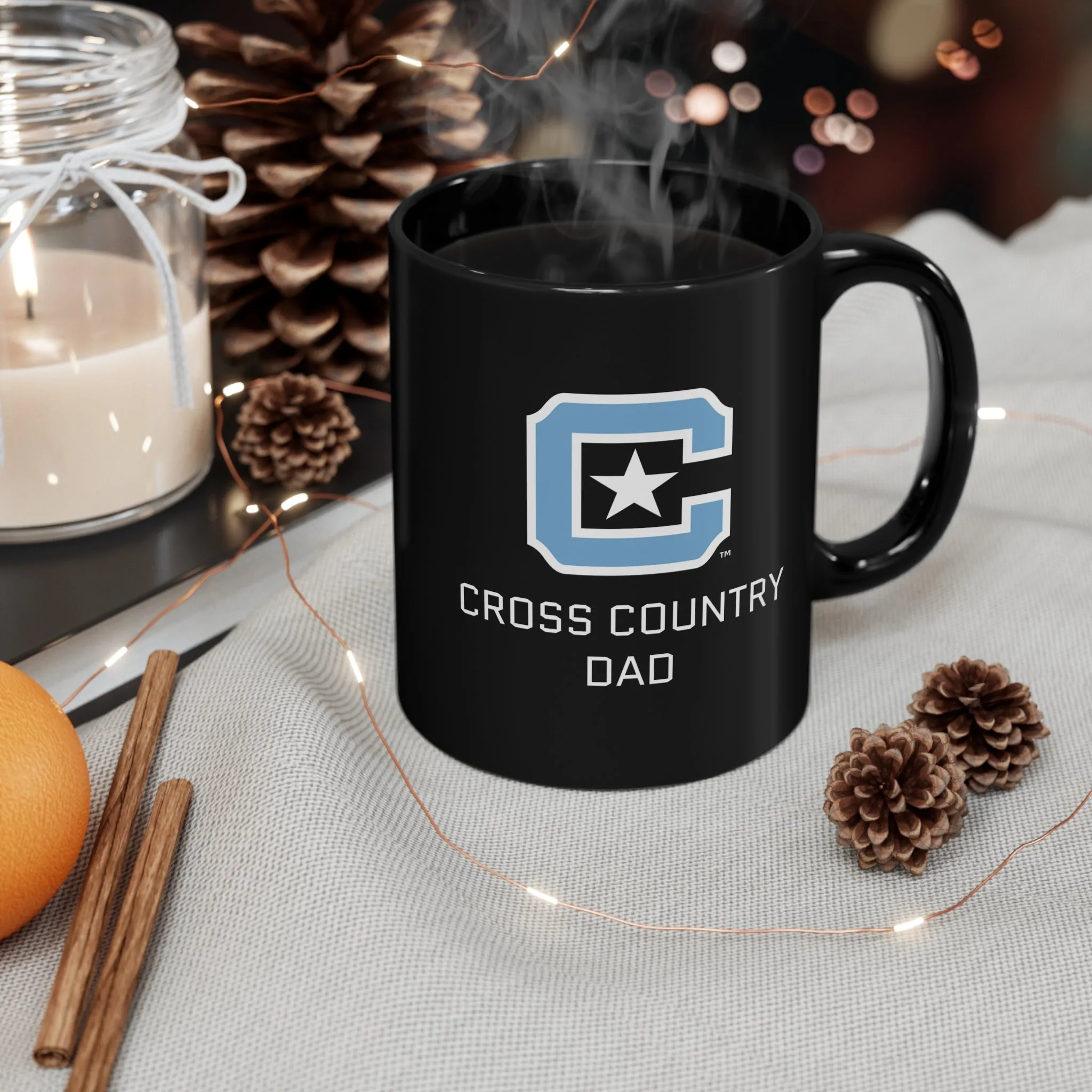 The Citadel Block C Logo, Sports Cross Country Dad, Black Mug, 11oz