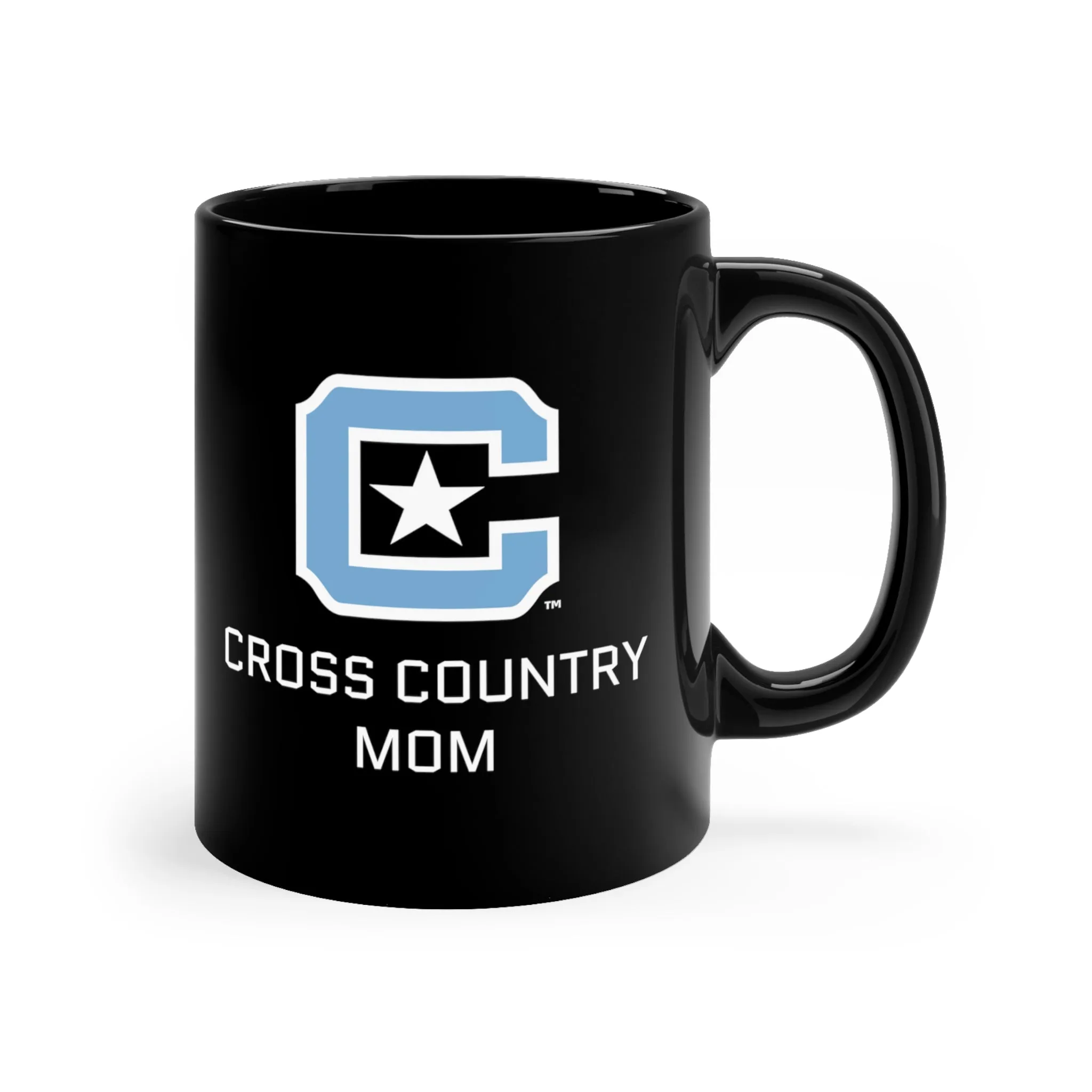 The Citadel Block C Logo, Sports Cross Country Mom, Black Mug, 11oz