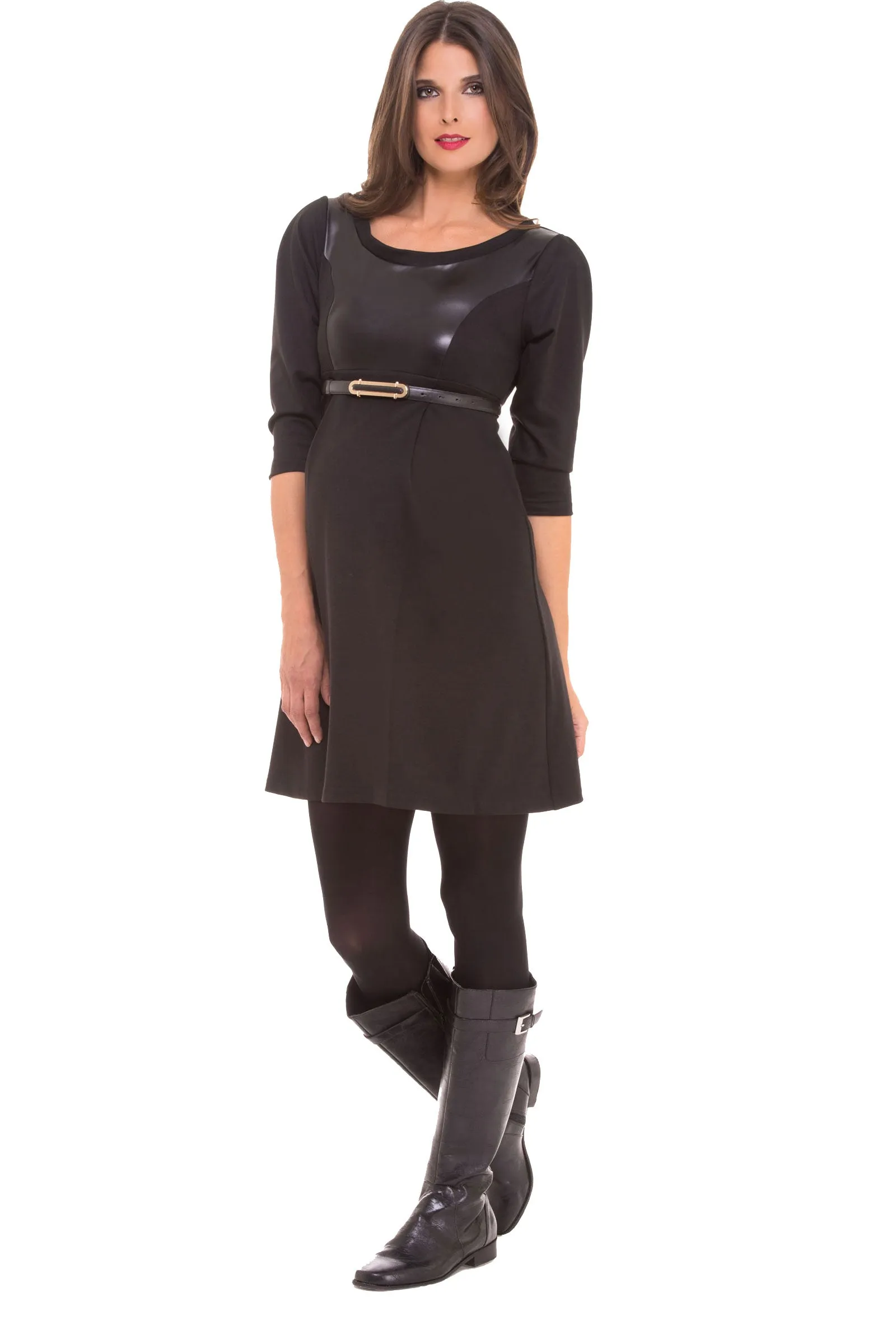 Vegan Leather Scoop Neck Maternity Dress