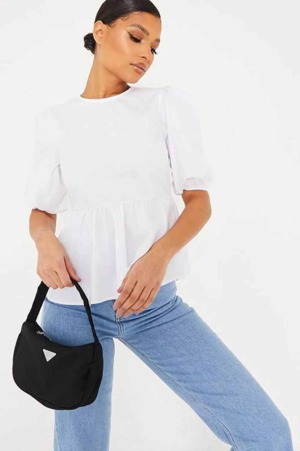 White Regular Fit Round Neck Top