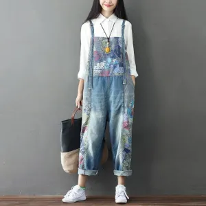 Wide Leg Floral Denim 90S Overall