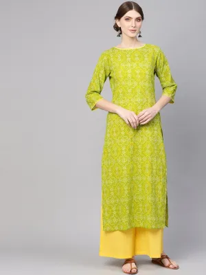 Women Green & Yellow Bandhani Print Kurta With Palazzos